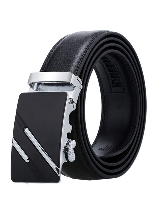 Genuine Leather Belt With Automatic Locking Buckle Black/Silver