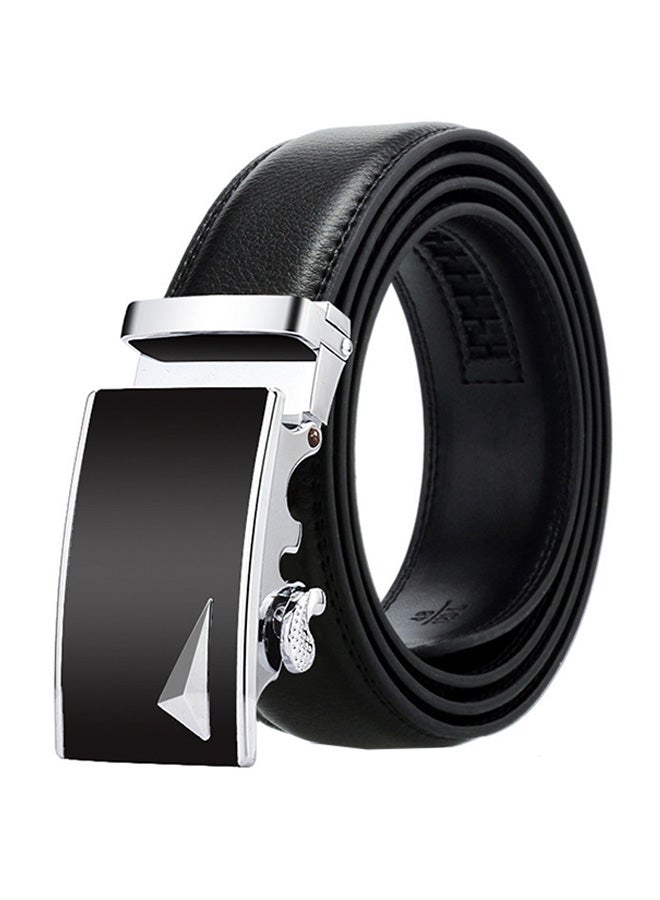 Genuine Leather Belt With Automatic Locking Buckle Black/Silver