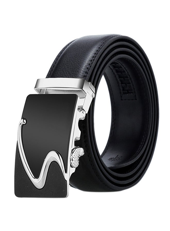 Genuine Leather Belt With Automatic Locking Buckle Black/Silver