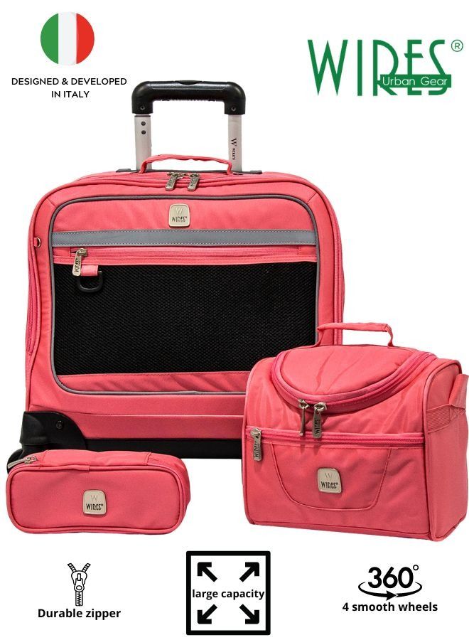 Wires 4-Wheeled Kids Trolley School Bag with Lunch Bag+Pencil Case(Dimensions: 46x32x22cm)-Pink