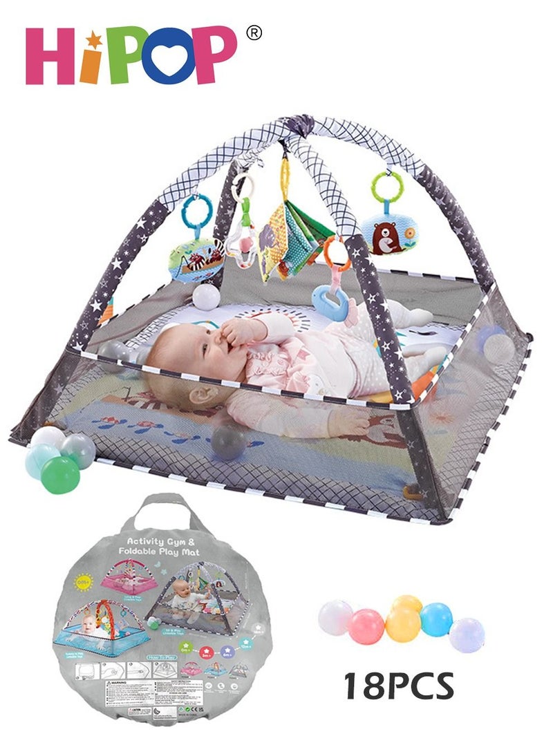 Baby Activity Gym and Ball Pit with Hanging Toys,Multifunctional Ocean Ball Pool 80*80*55cm