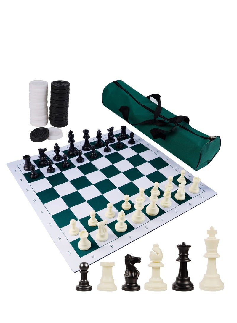 Portable Chess & Checkers Set, 2 in 1 Travel Board Games for Kids and Adults, Folding Roll up Chess Game Sets,Tournament Thick Mousepad Mat with Storage Bag