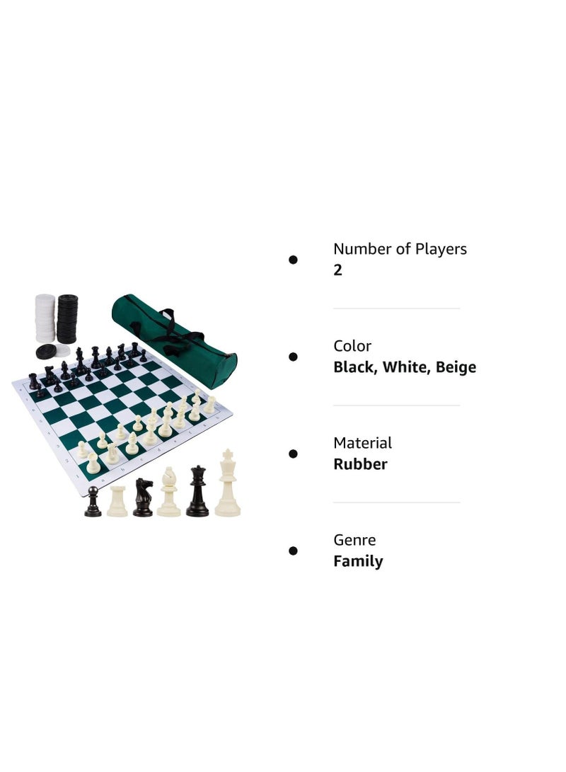 Portable Chess & Checkers Set, 2 in 1 Travel Board Games for Kids and Adults, Folding Roll up Chess Game Sets,Tournament Thick Mousepad Mat with Storage Bag