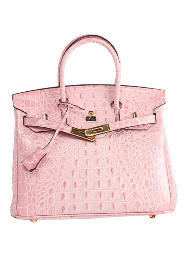 Crocodile Pattern Leather Satchel Bag Baby Pink
