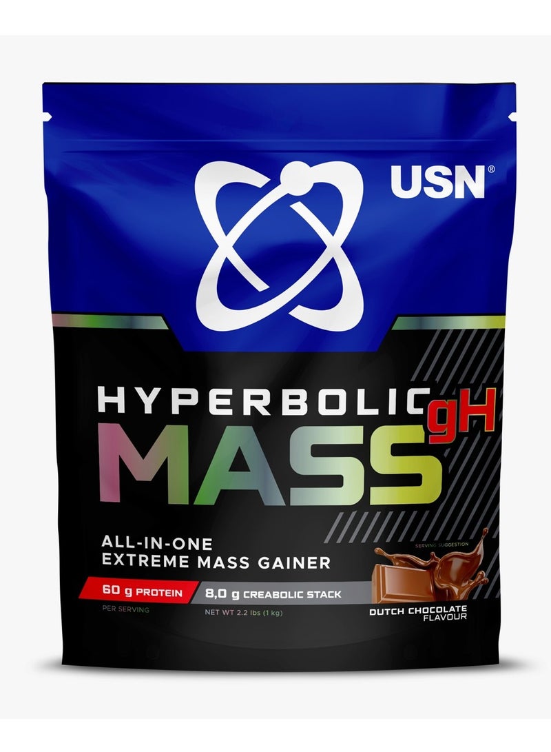 Hyperbolic Mass GH  All In One Extreme Mass Gainer 2kg Dutch Chocolate High Calorie Mass Gainer Protein Powder for Fast Muscle Mass and Weight Gain, With Added Creatine and Vitamins