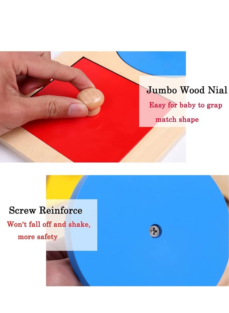 Montessori Multiple Shape Puzzle, First Shapes Jumbo Knob Wooden Puzzle Geometric Shape Puzzle Toddler Preschool Learning Material Sensorial Toy for Toddler Shape & Color Sorter (3 Pieces)