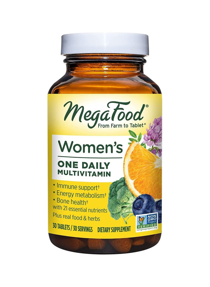 Women's One Daily Multivitamin for Women - with Iron, B Complex, Vitamin C, Vitamin D, Biotin and More - Plus Real Food - Immune Support Supplement - Bone Health - Vegetarian - 30 Tabs