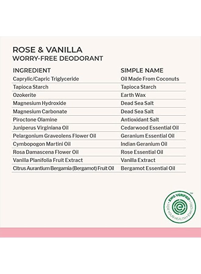 2-Pack Natural Aluminum-Free Deodorant for Sensitive Skin with Essential Oils, Plant-Based Packaging (Rose & Vanilla, 2.5 Ounce (Pack of 2))