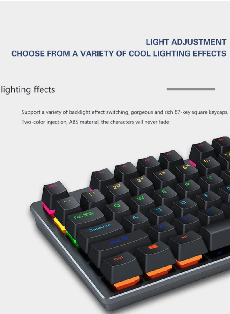 Mechanical Keyboard 87 Keys Suspended Translucent Keycaps Red Switch Colorful Backlit USB Wired Gaming Keyboard - White/Black