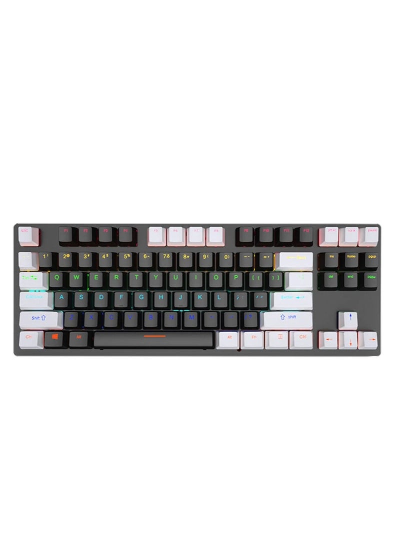 Mechanical Keyboard 87 Keys Suspended Translucent Keycaps Red Switch Colorful Backlit USB Wired Gaming Keyboard - White/Black