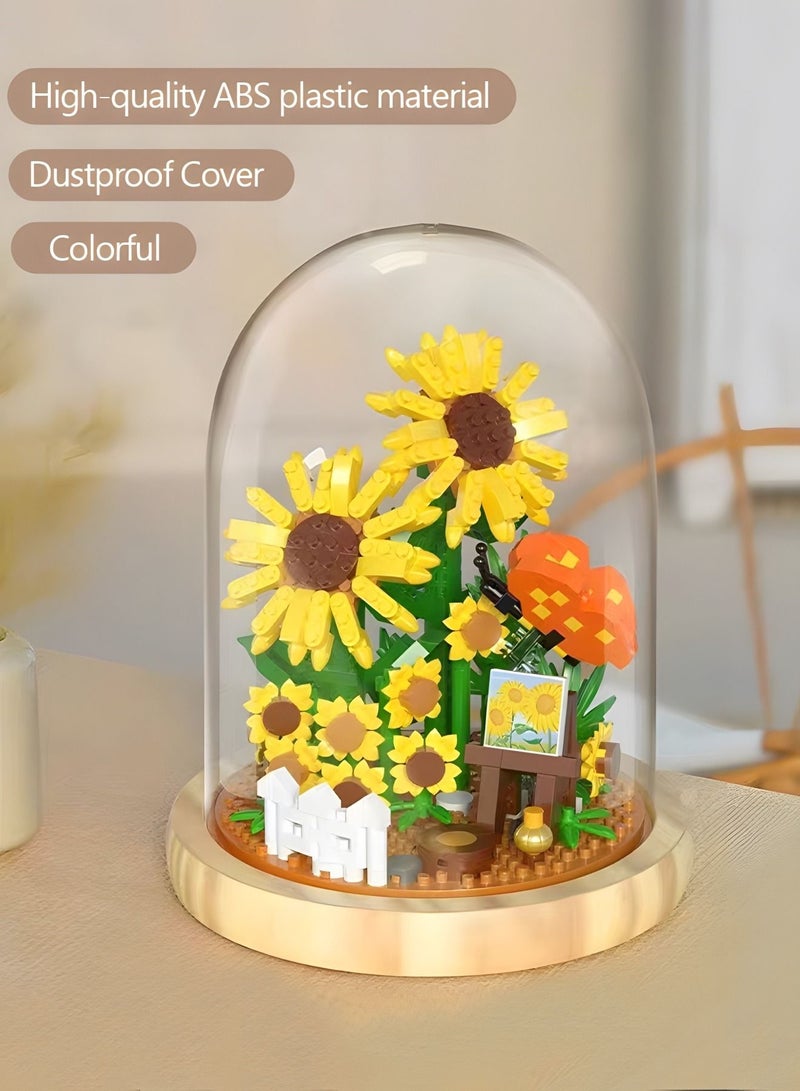 Flower Bouquets Building Sets,Sunflower Building Blocks with Dust Cover Home Decor, Gifts for Girlfriend Lover Wife Women,Flower DIY Toy