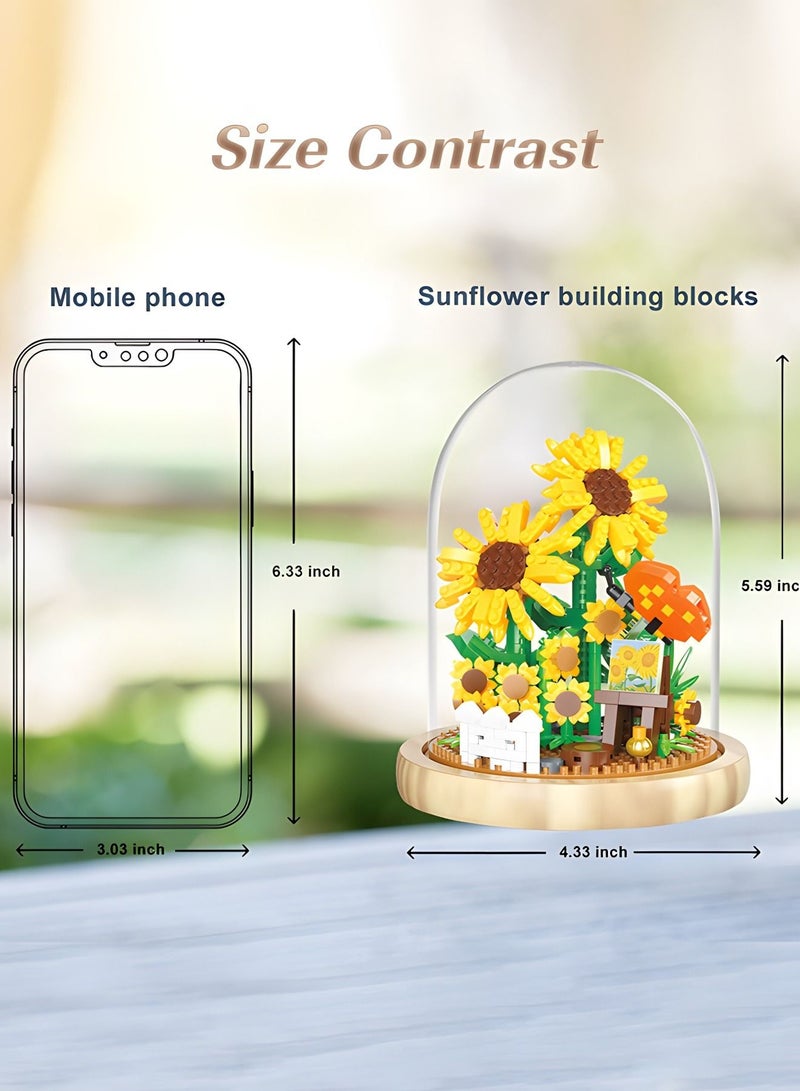 Flower Bouquets Building Sets,Sunflower Building Blocks with Dust Cover Home Decor, Gifts for Girlfriend Lover Wife Women,Flower DIY Toy