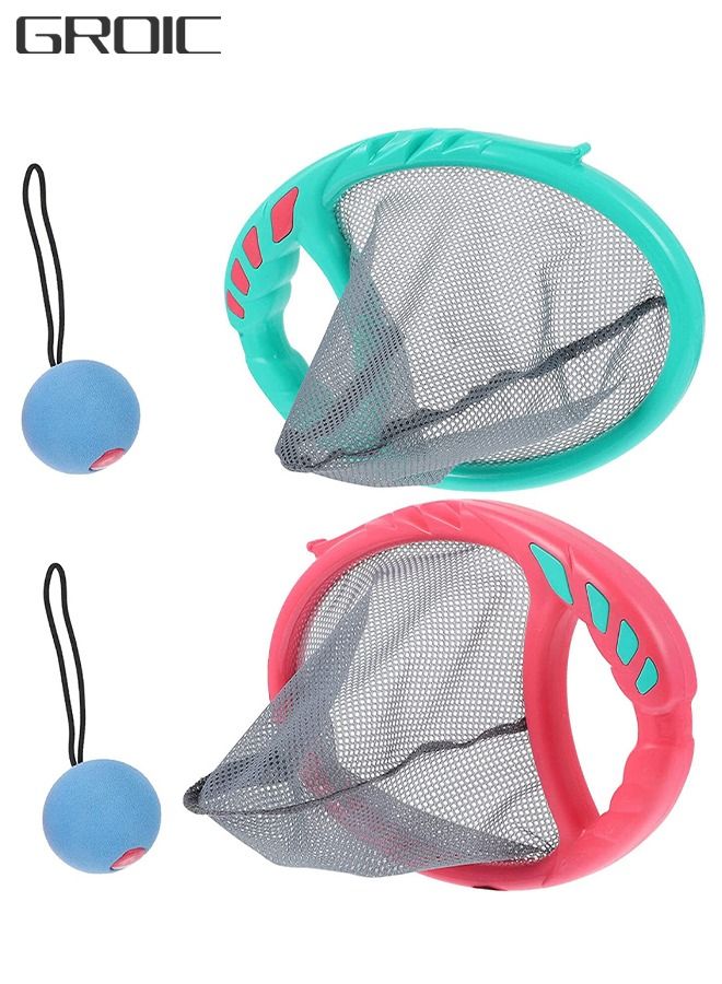 2 Toss and Catch Net with 2 Beach Ball Toy Set, Catch Ball Game Set, Beach Catch Toys, Scoop Ball Set with 2 Throwers and 2 Balls Perfect Outdoor Sports, Beach, Playground Sets for Kids / Family