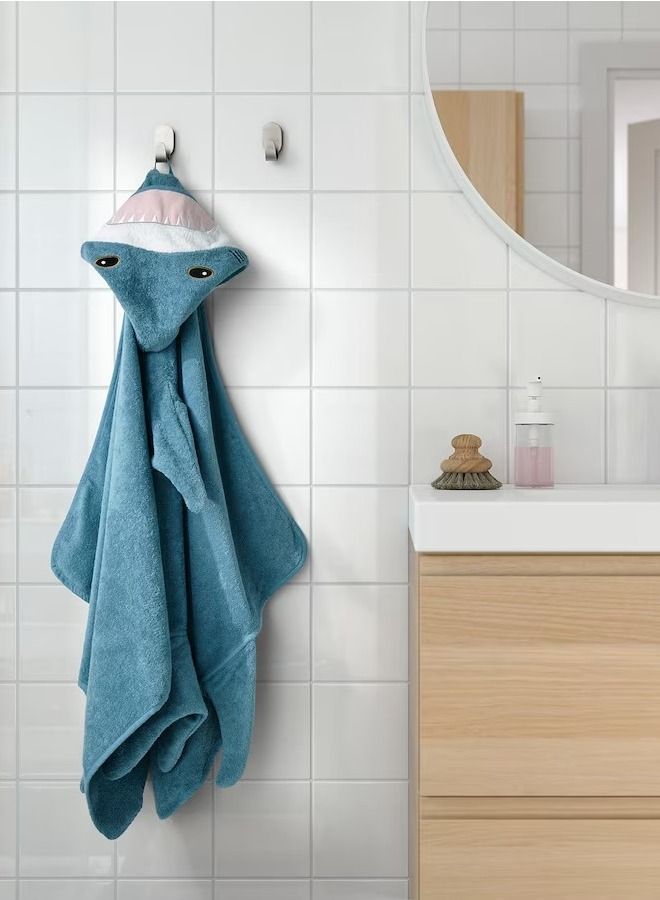 Towel With Hood Shark Shaped Blue Grey