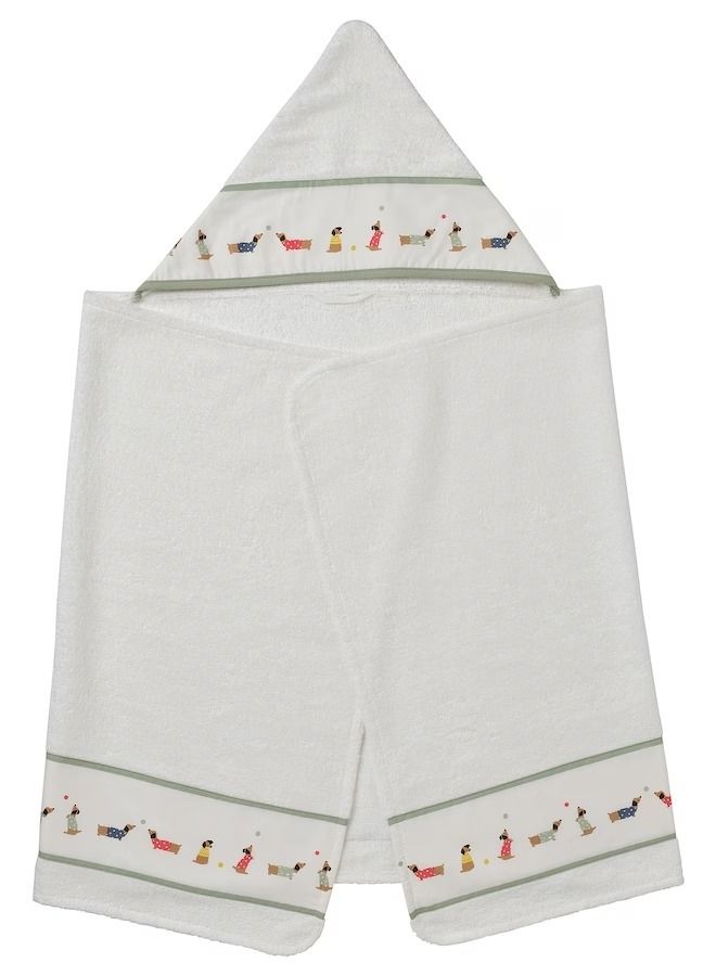 Baby Towel With Hood Puppy Pattern White