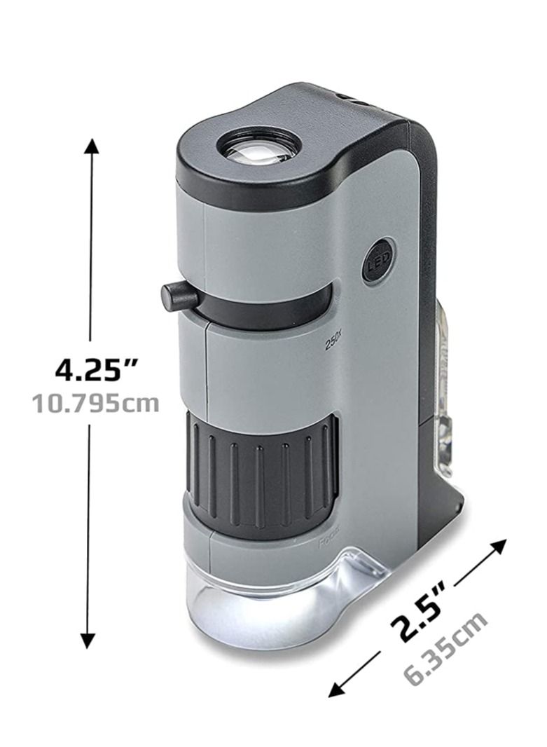 Carson MicroFlip 100x-250x LED and UV Lighted Pocket Microscope with Flip Down Slide Base and Smartphone Digiscoping Clip (MP-250)