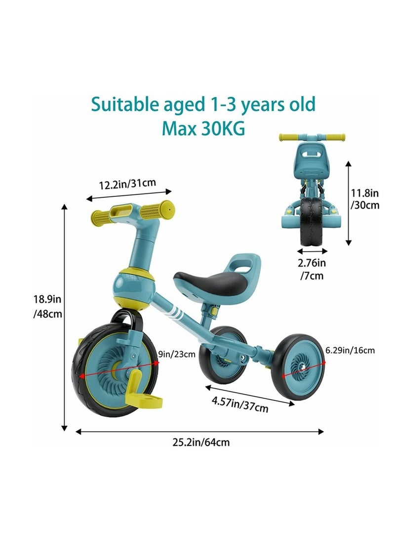 COOLBABY 4 in 1 Kids Tricycle Suitable for 1-3 Years Toddler Tricycle Boys Girls Baby Balance Bike Baby Lightweight with Detachable Pedals