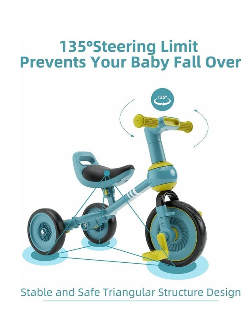 COOLBABY 4 in 1 Kids Tricycle Suitable for 1-3 Years Toddler Tricycle Boys Girls Baby Balance Bike Baby Lightweight with Detachable Pedals