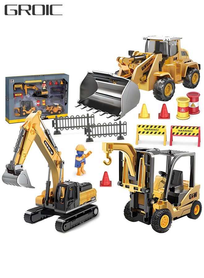 Construction Vehicles Truck Toys,Excavator Digger Bulldozer Forklift Toys,Construction Trucks Toy Set for Kids