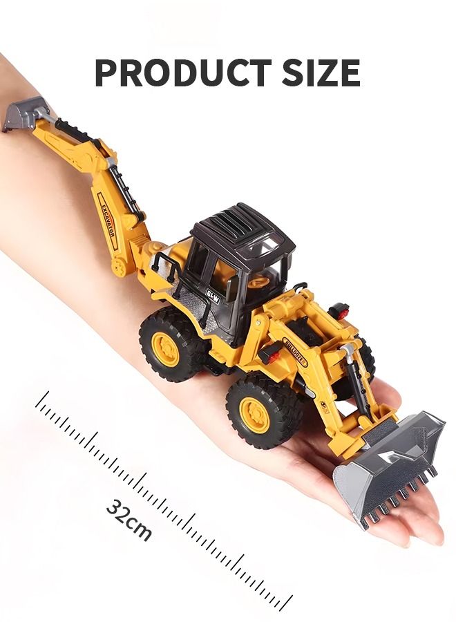 Diecast Backhoe Loader Toy, Excavator Bulldozer Car Heavy Duty Construction Vehicle Toys Digger Engineering Excavator Vehicle Gifts for Kids