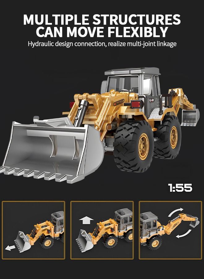 Diecast Backhoe Loader Toy, Excavator Bulldozer Car Heavy Duty Construction Vehicle Toys Digger Engineering Excavator Vehicle Gifts for Kids