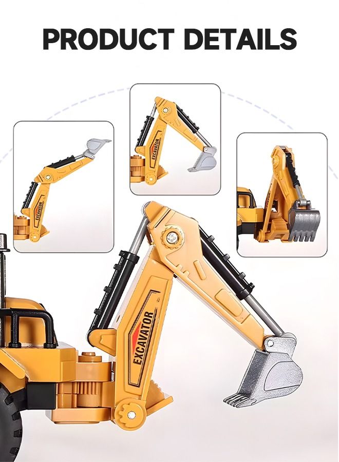 Diecast Backhoe Loader Toy, Excavator Bulldozer Car Heavy Duty Construction Vehicle Toys Digger Engineering Excavator Vehicle Gifts for Kids