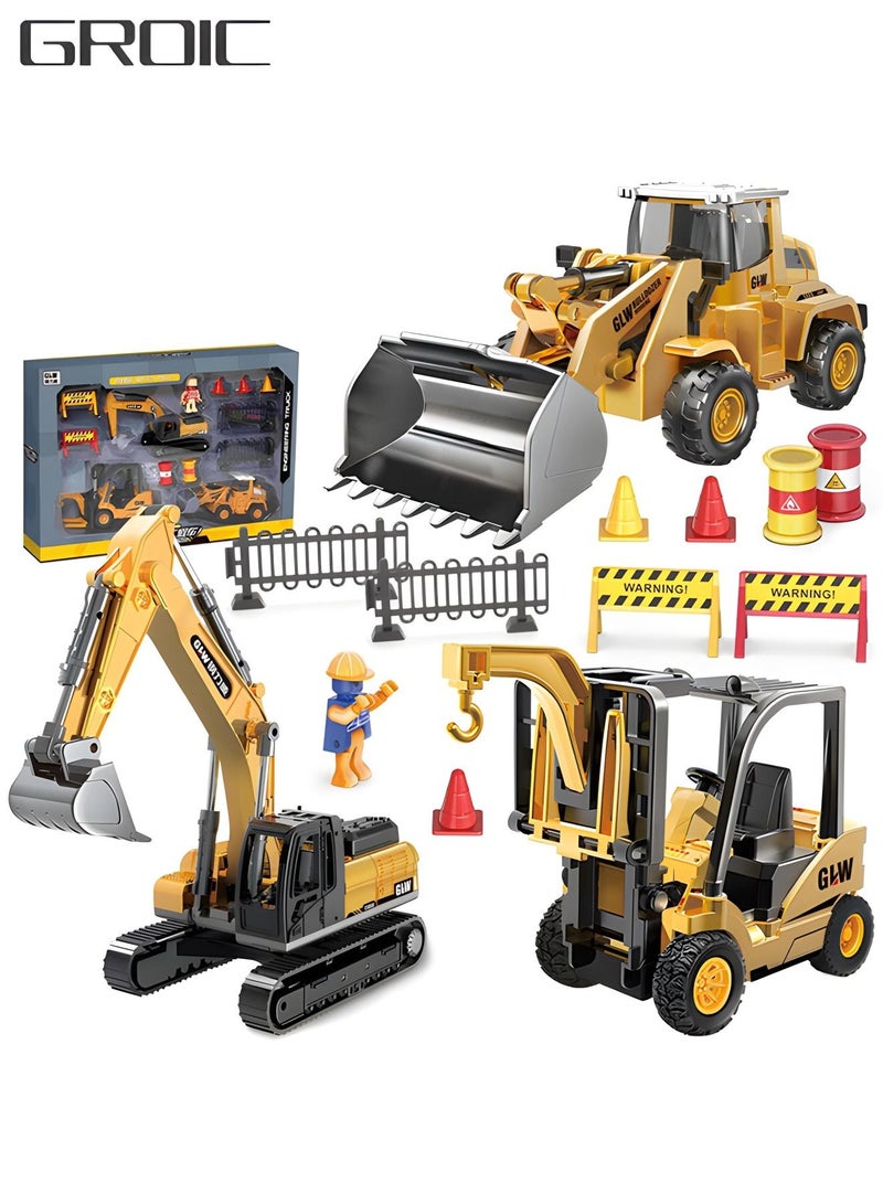 Construction Trucks Toy Set, Crane,Bulldozer,Excavator Trucks Toy,Engineering Car Toy Set,DIY Scene Simulation Toys,Simulation Model Car Toys