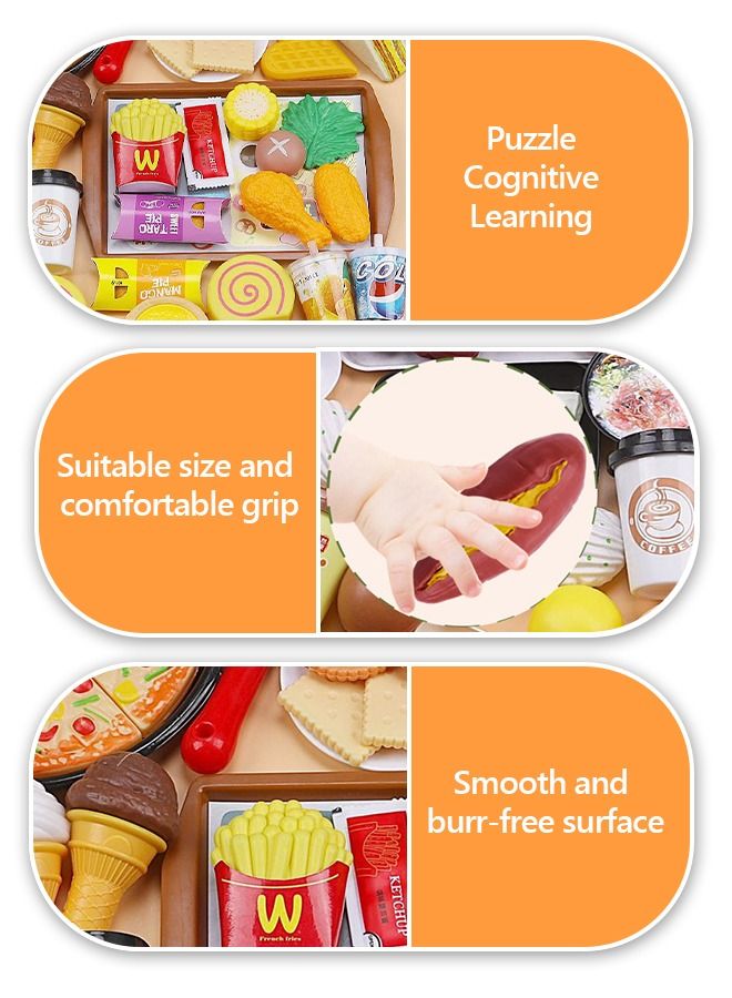 56PCS Fast Food Toys Play Food Toy Set,Kitchen Pretend Play Accessories Toy,Including Hamburger French Fries Ice Cream,Early Learning & Pretend Play Toy,Play Kitchen Accessories for Toddlers