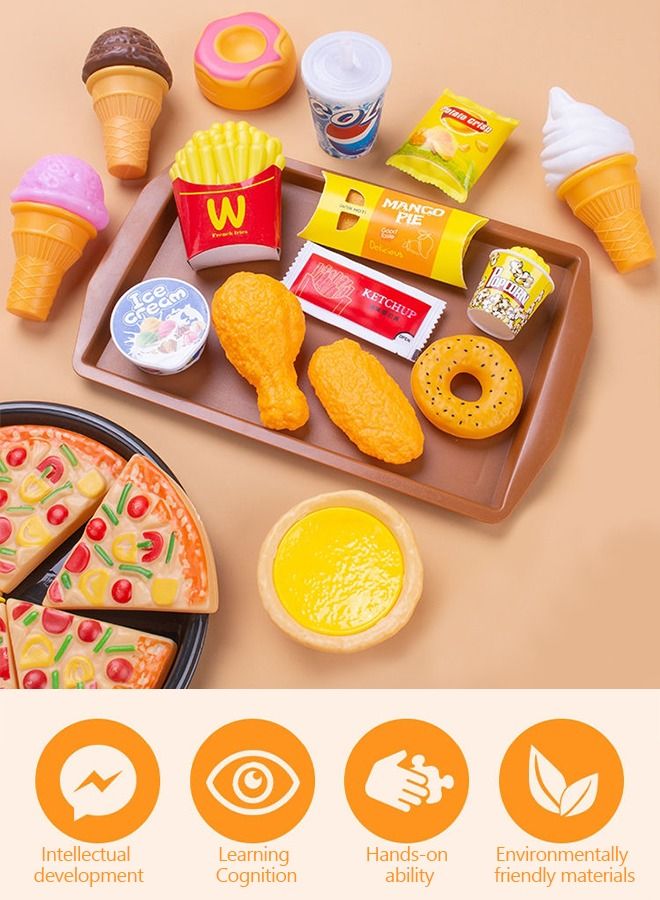 56PCS Fast Food Toys Play Food Toy Set,Kitchen Pretend Play Accessories Toy,Including Hamburger French Fries Ice Cream,Early Learning & Pretend Play Toy,Play Kitchen Accessories for Toddlers