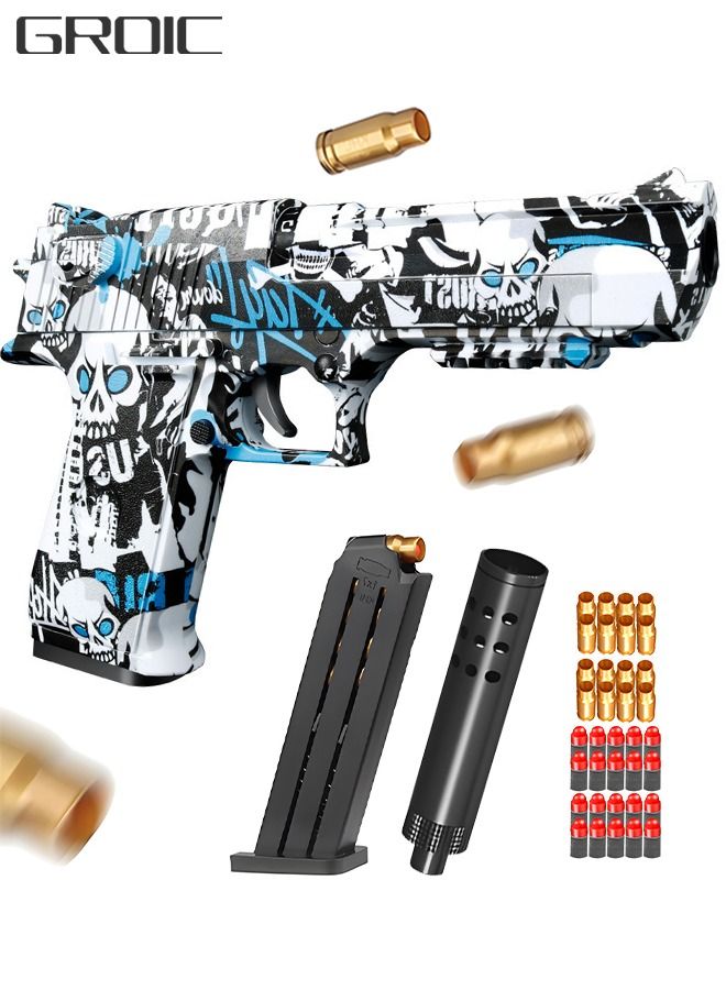 Soft Bullet Gun Toys Desert Eagle Foam Blasters Toy Pistol Ghost Rider Pattern, 30-PCs EVA Safety Foam Soft Bullet Darts, Shell Ejecting Shooting Games Educational Model Toys Gifts Guns Pistol