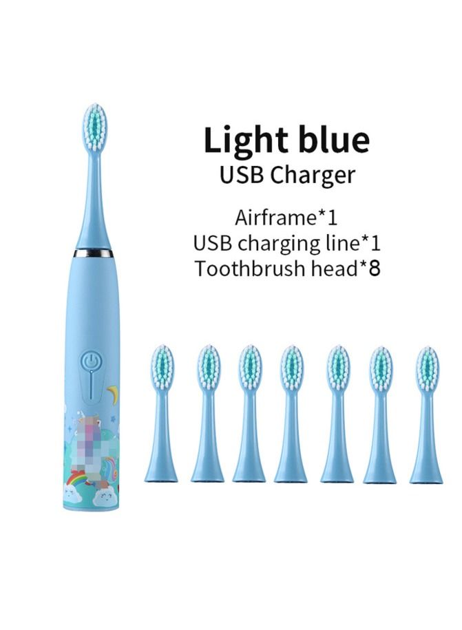 Electric Toothbrush for KIDS- 4 Powerful Cleaning & Whitening Modes with Soft Dupont Bristles 3 Hours Quick Charge for 45 Days IPX7 Waterproof Travel Portable Oral Dental Care Kit LIGHT BLUE