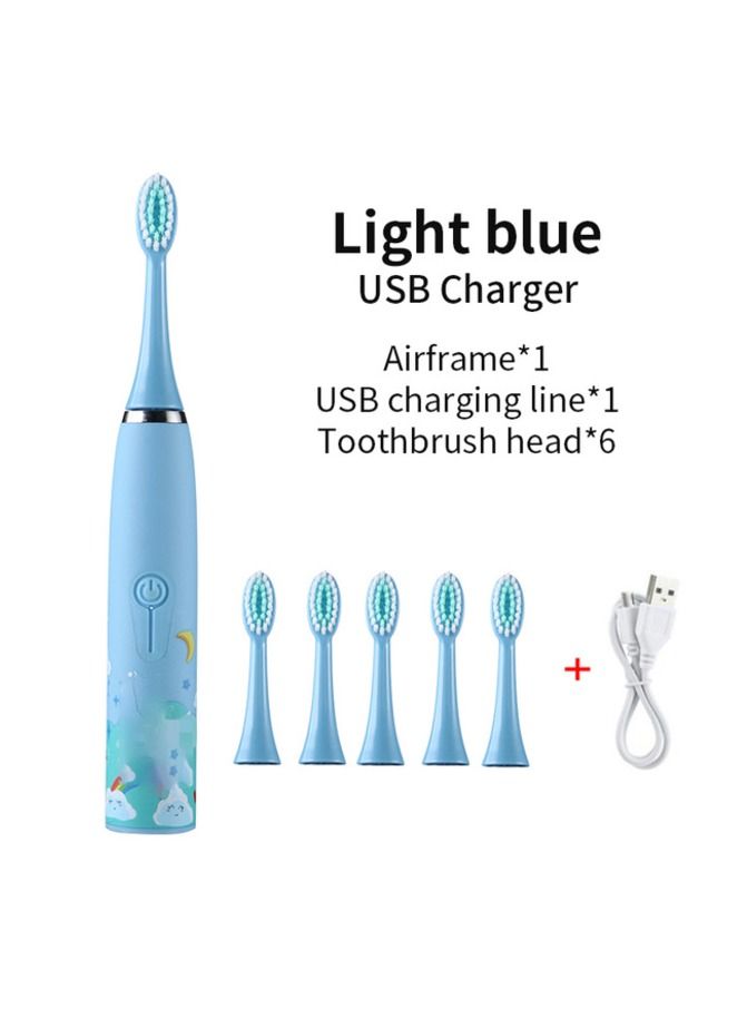 Electric Toothbrush for KIDS- 4 Powerful Cleaning & Whitening Modes with Soft Dupont Bristles 3 Hours Quick Charge for 45 Days IPX7 Waterproof Travel Portable Oral Dental Care Kit LIGHT BLUE