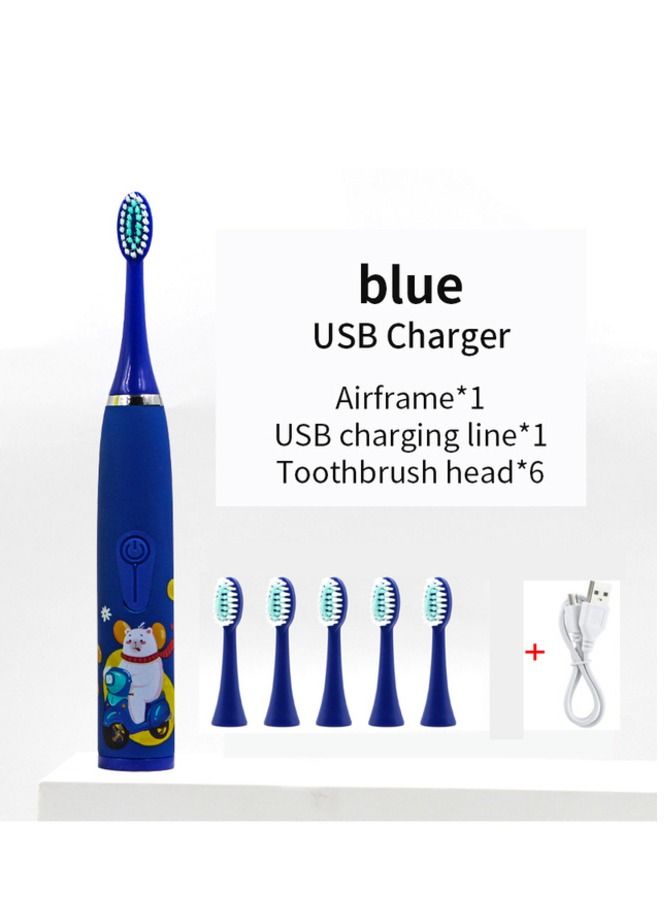 Electric Toothbrush for KIDS- 4 Powerful Cleaning & Whitening Modes with Soft Dupont Bristles 3 Hours Quick Charge for 45 Days IPX7 Waterproof Travel Portable Oral Dental Care Kit BLUE BLUE