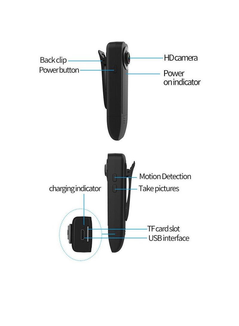 Mini Camera With Back Clip 1080P Action Cam Supports Multiple Systems For Sports And Small Bicycle Mount