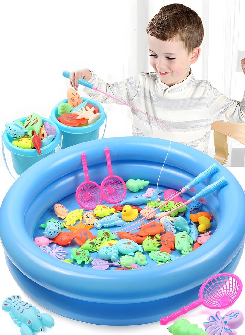 Magnetic Fishing Toys for Kids,Fishing Game Pool Toys for Kiddie Pool with 2 Fishing Pole and 44 Fishes,Toddlers Pool Toys, Fishing Toy, Outdoor Fishing Bath Toy,Stem Toy