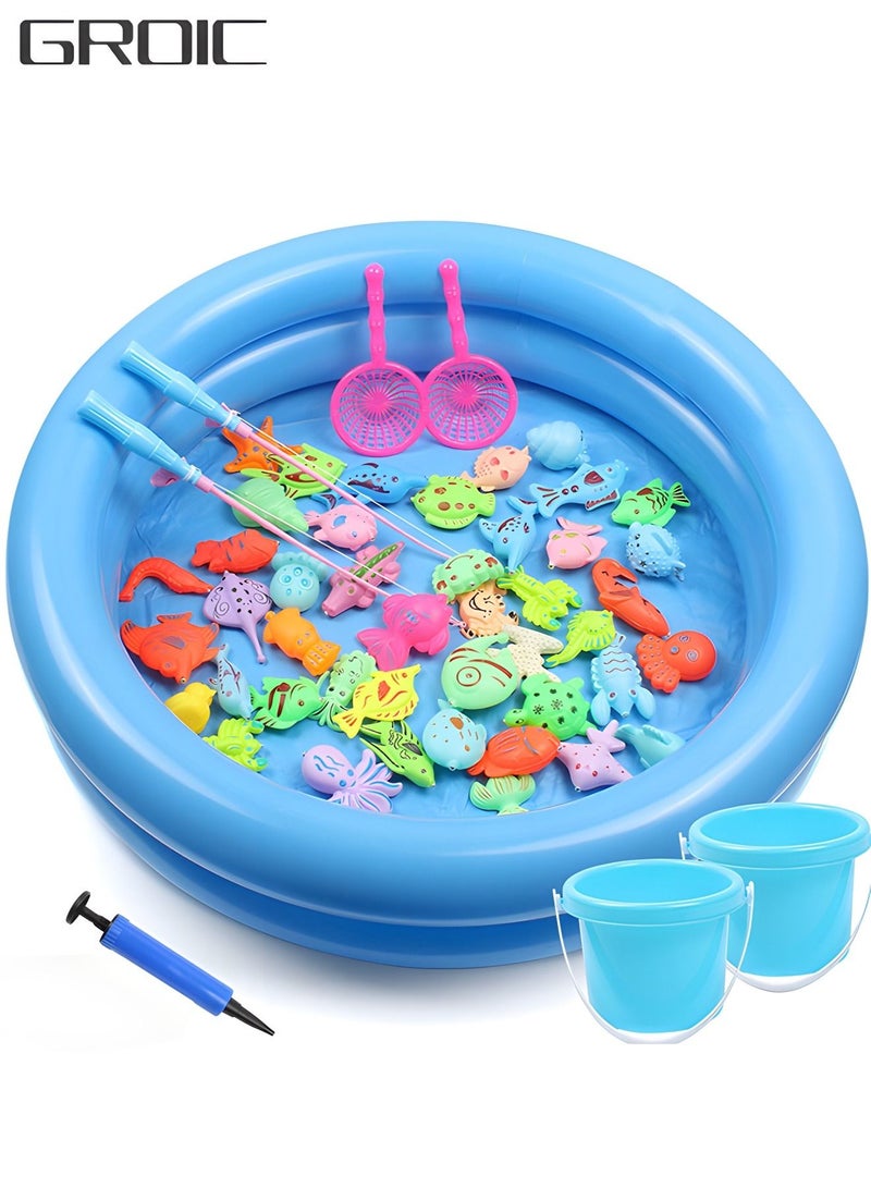 Magnetic Fishing Toys for Kids,Fishing Game Pool Toys for Kiddie Pool with 2 Fishing Pole and 44 Fishes,Toddlers Pool Toys, Fishing Toy, Outdoor Fishing Bath Toy,Stem Toy