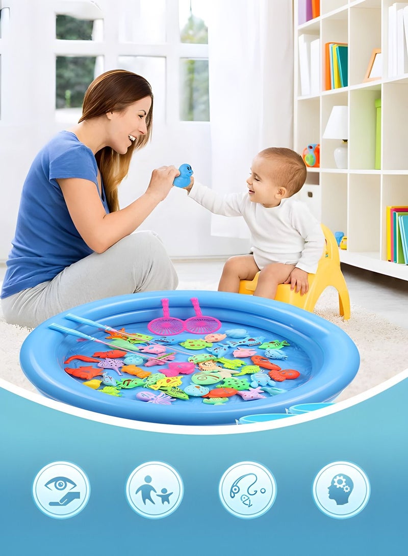 Magnetic Fishing Toys for Kids,Fishing Game Pool Toys for Kiddie Pool with 2 Fishing Pole and 44 Fishes,Toddlers Pool Toys, Fishing Toy, Outdoor Fishing Bath Toy,Stem Toy