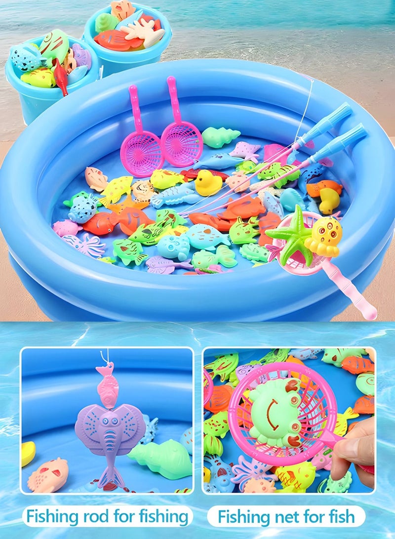 Magnetic Fishing Toys for Kids,Fishing Game Pool Toys for Kiddie Pool with 2 Fishing Pole and 44 Fishes,Toddlers Pool Toys, Fishing Toy, Outdoor Fishing Bath Toy,Stem Toy