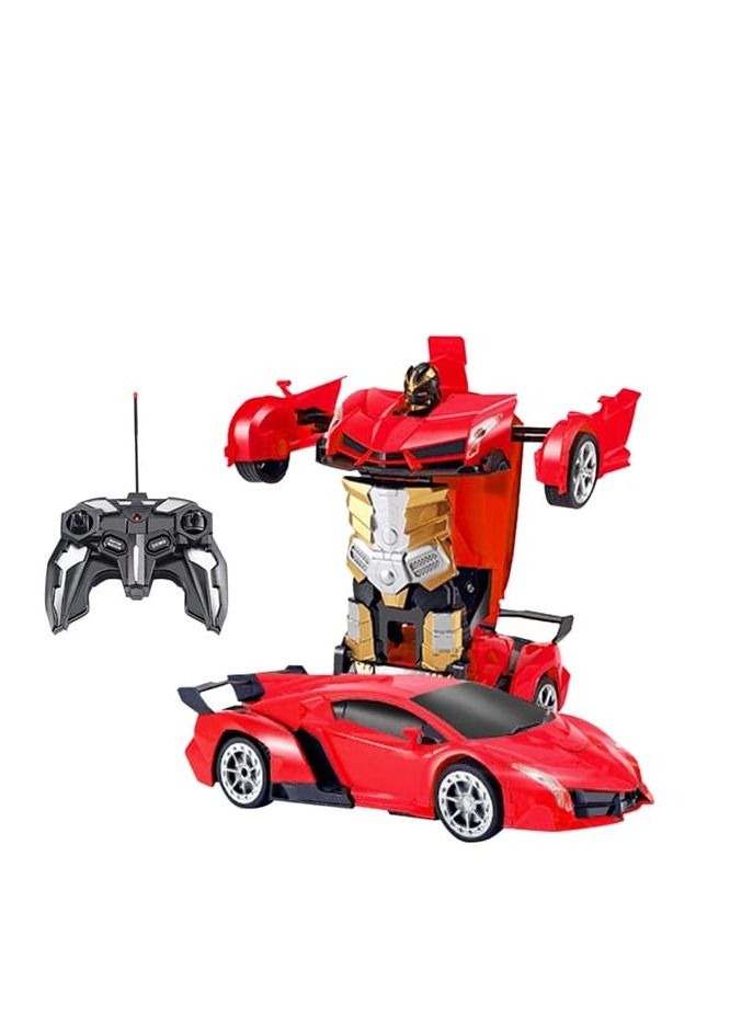 Rambo Red Remote Control Car Transform Robot RC Car with 40MHz Version Remote And One Button Transforming 360 Degree Rotation Drifting Ideal Car Scale and Birthday Gift Toy