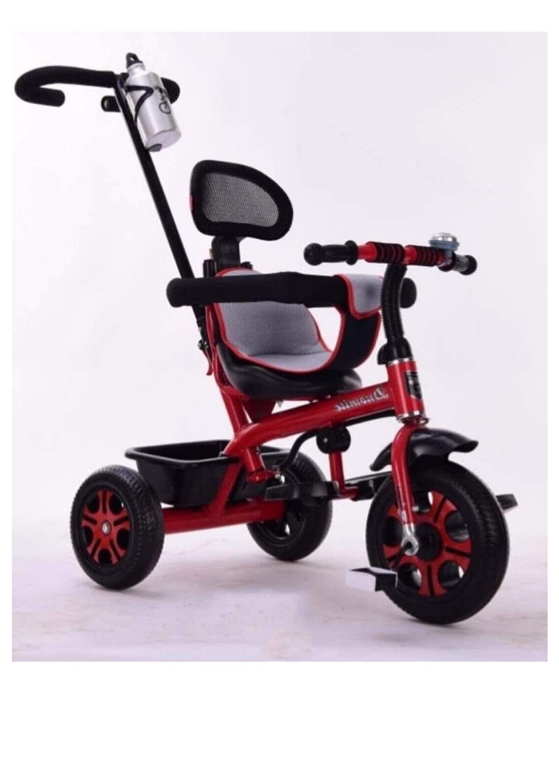 Red Color Kids Tricycle with Push Bar 3 Wheels Cycle For 1 To 6 Years Old Baby