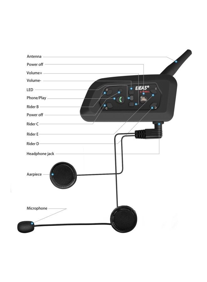 2-Piece Bluetooth Motorcycle Helmet Intercom Headset Black
