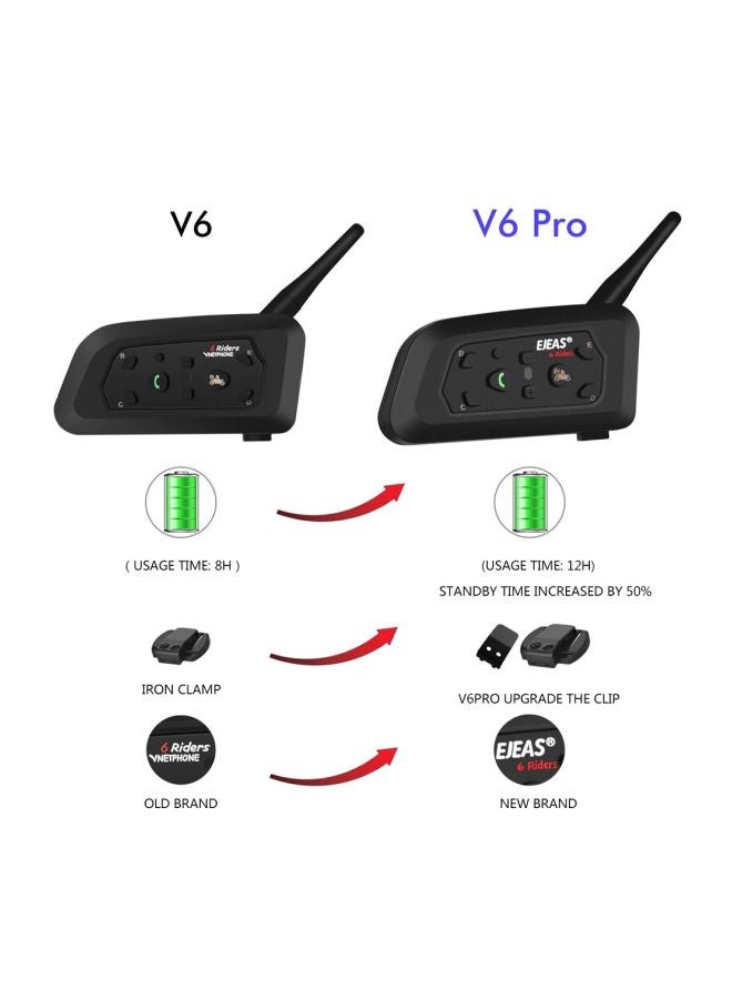 2-Piece Bluetooth Motorcycle Helmet Intercom Headset Black