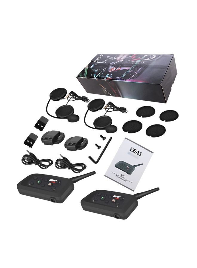 2-Piece Bluetooth Motorcycle Helmet Intercom Headset Black