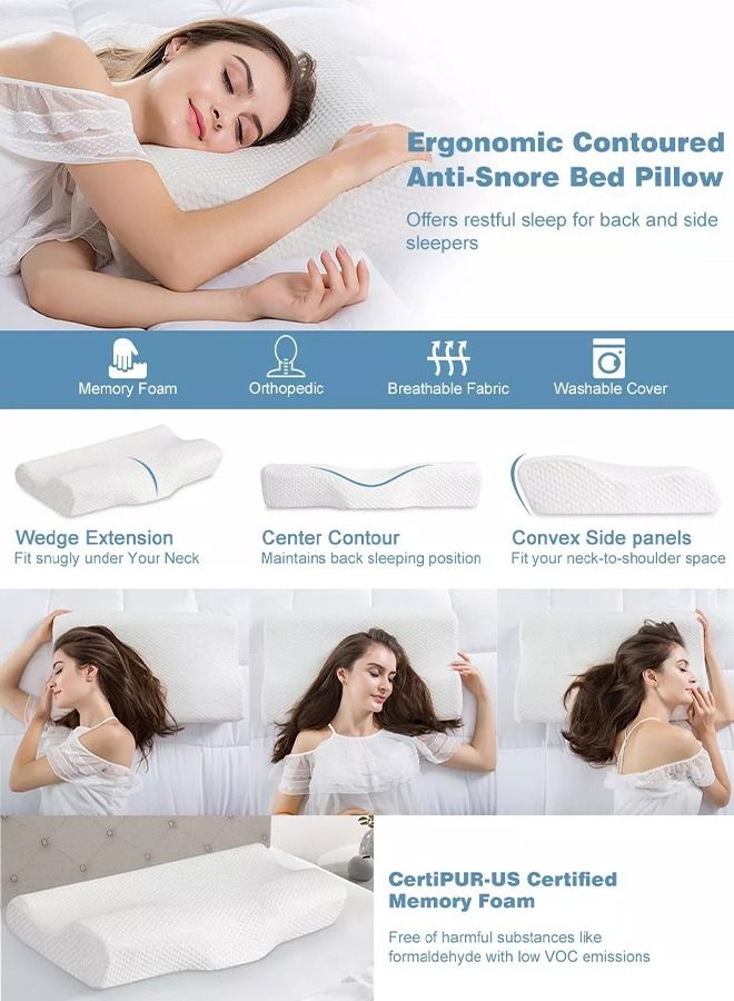Contour Memory Foam Pillow for Neck Pain Relief for Side Back Stomach Sleepers Purple