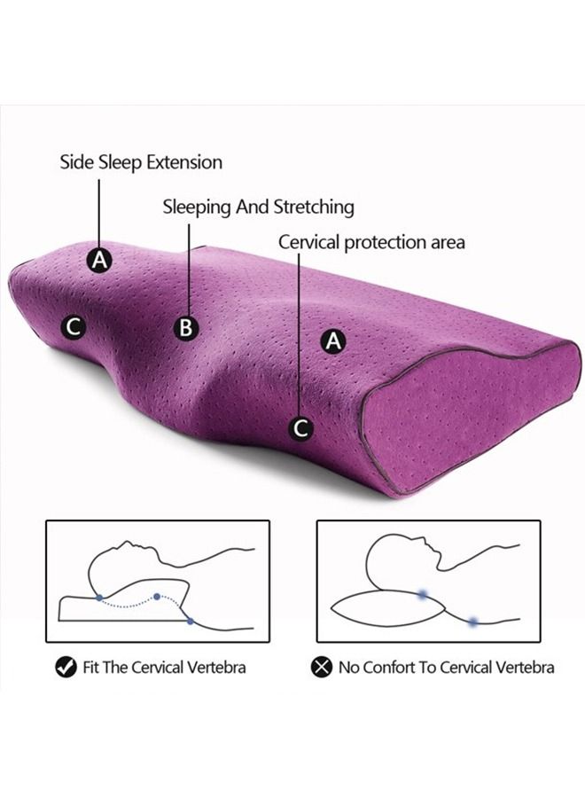 Contour Memory Foam Pillow for Neck Pain Relief for Side Back Stomach Sleepers Purple