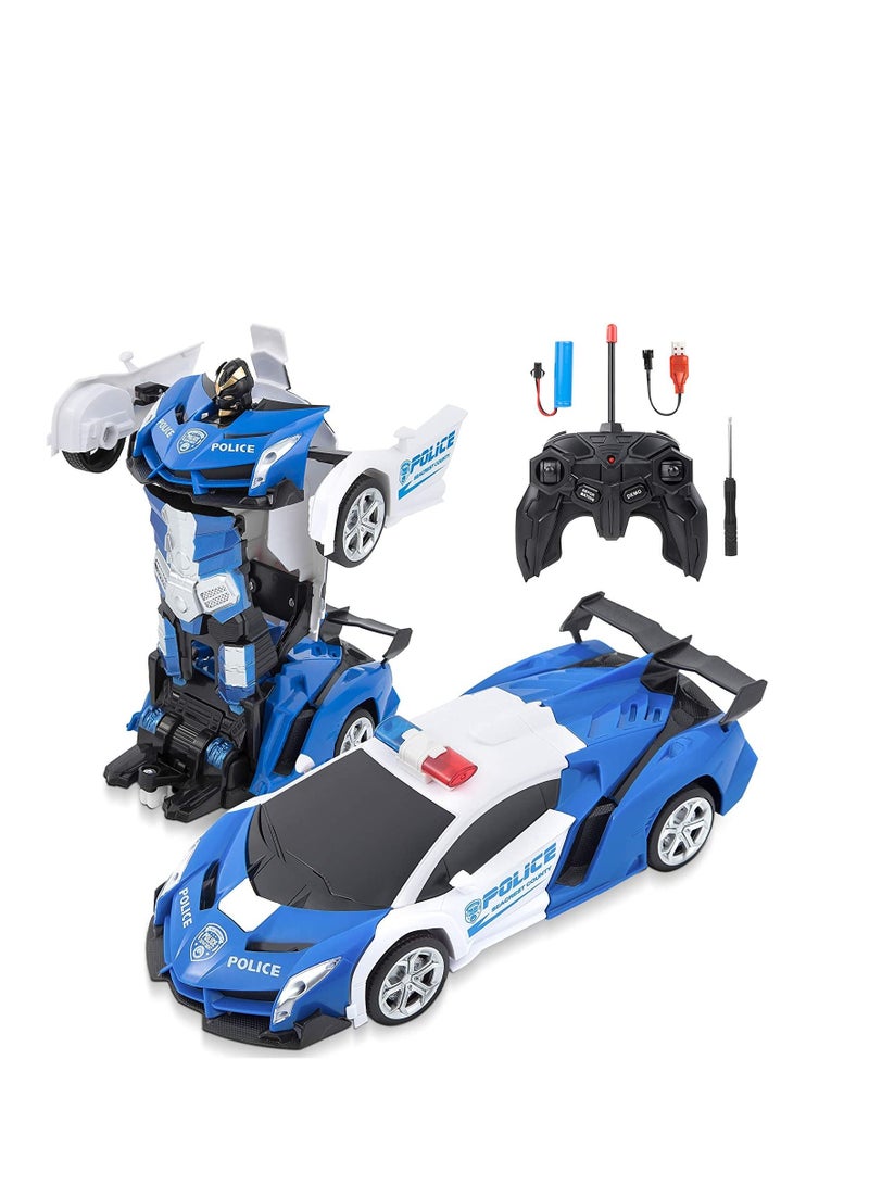 Portable Lightweight Non-Toxic Rich Authentic Detailing Rc Remote Control Police Car Transformation Robot Toy Car