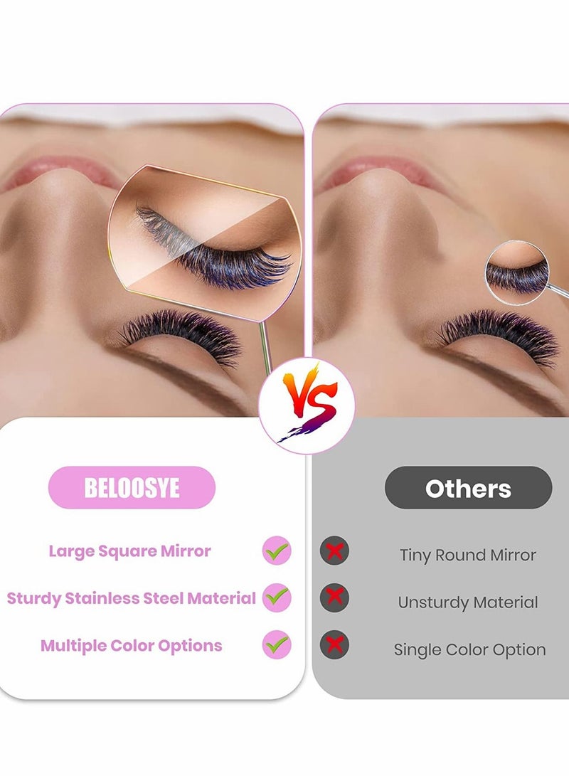 Eyelash Lash Mirror for Extensions Extension, Rainbow Color Large Square Stainless Steel Tools Beautiful (2 Pcs)