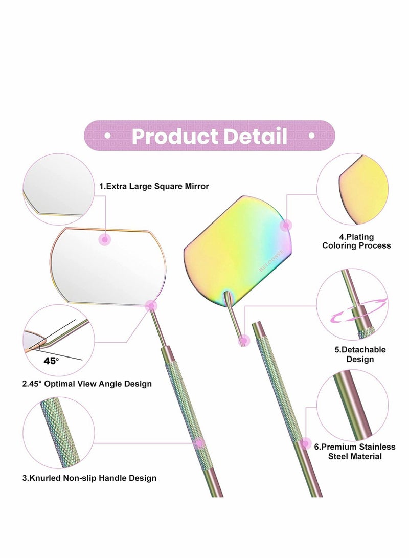 Eyelash Lash Mirror for Extensions Extension, Rainbow Color Large Square Stainless Steel Tools Beautiful (2 Pcs)