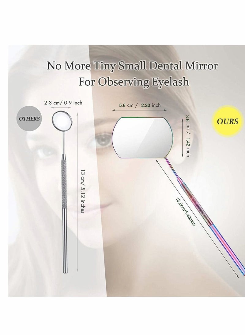 Eyelash Lash Mirror for Extensions Extension, Rainbow Color Large Square Stainless Steel Tools Beautiful (2 Pcs)
