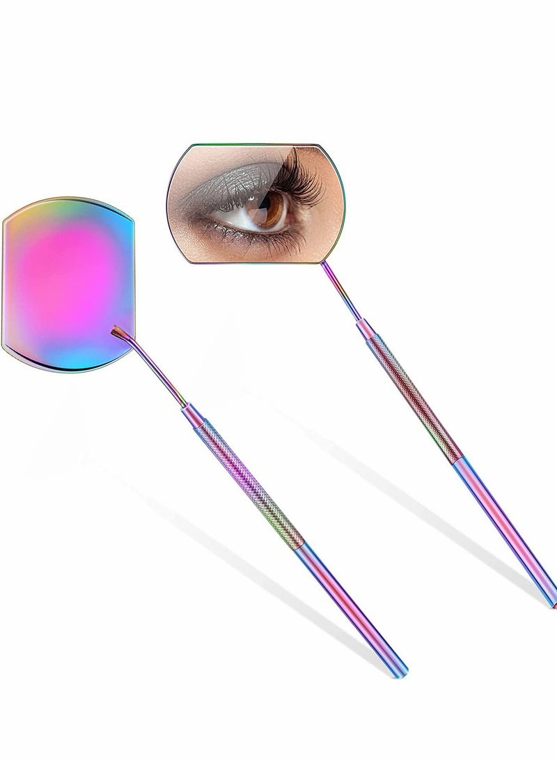 Eyelash Lash Mirror for Extensions Extension, Rainbow Color Large Square Stainless Steel Tools Beautiful (2 Pcs)